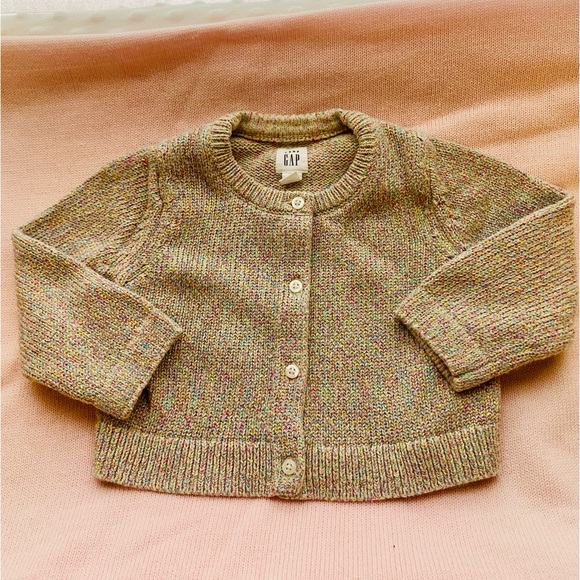 EUC Baby Gap Rainbow Metallic Button Up Knit Cardigan Sweater - Picture 3 of 14